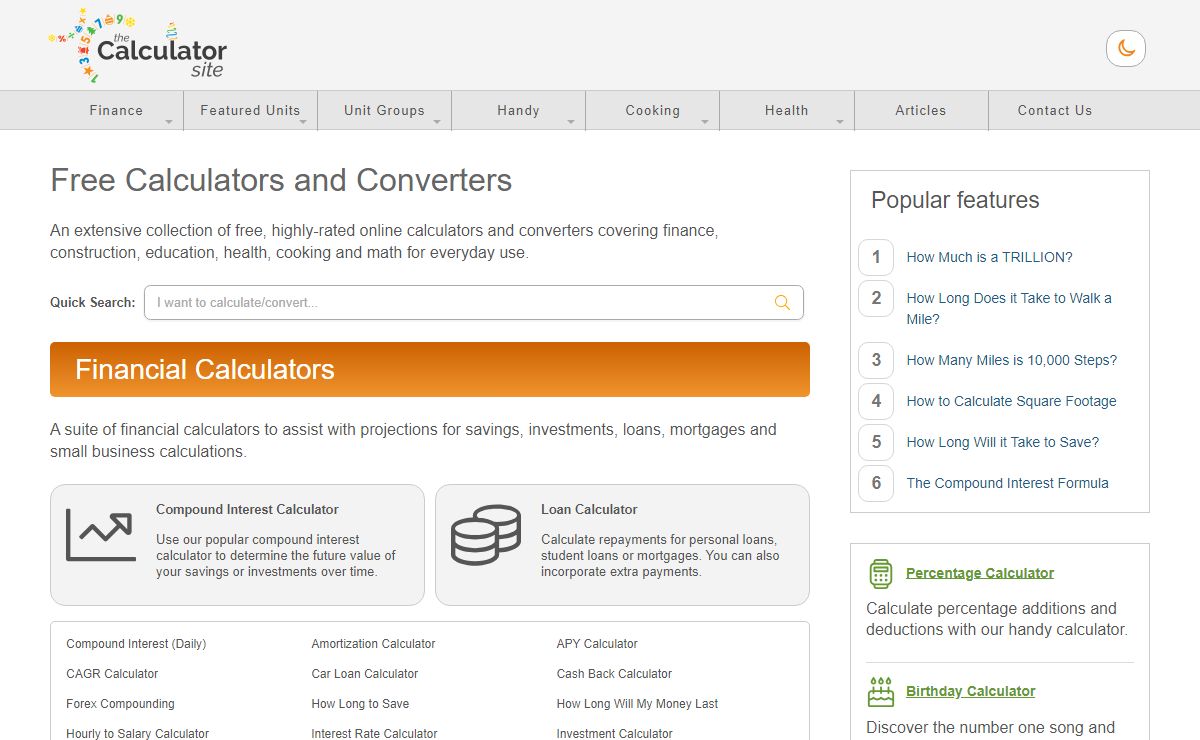 The Calculator Site - Free Online Calculators For Finance, Math and More