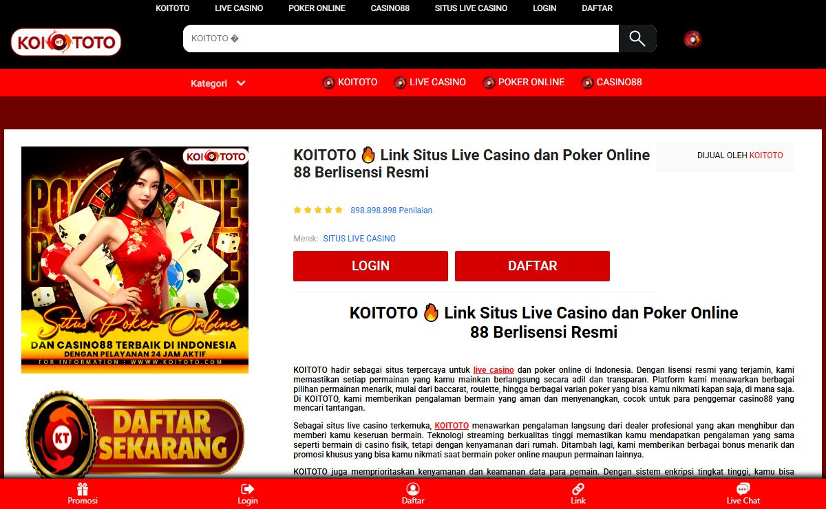 KOITOTO 🔥 Link Situs Live Casino dan Poker Online 88 Berlisensi Resmi