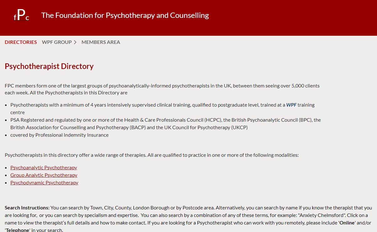 The Foundation for Psychotherapy and Counselling - Directories