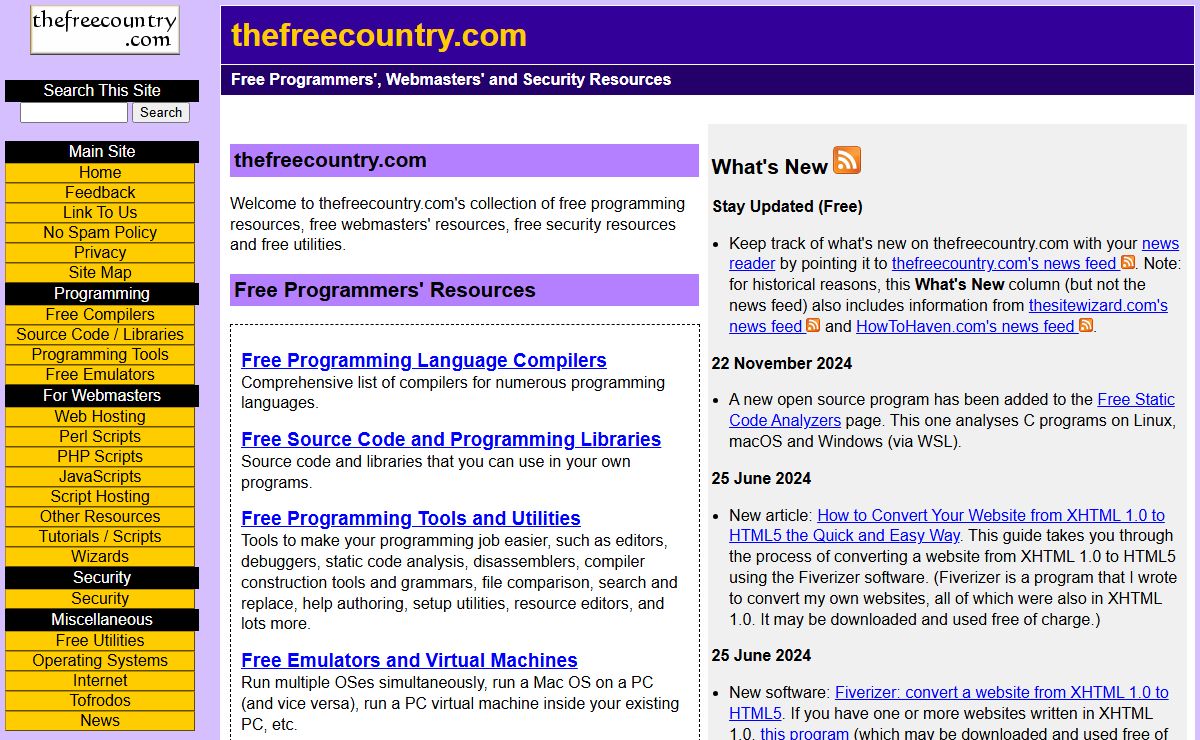 thefreecountry.com: Free Programmers' Resources, Free Webmasters' Resources, Free Security Resources