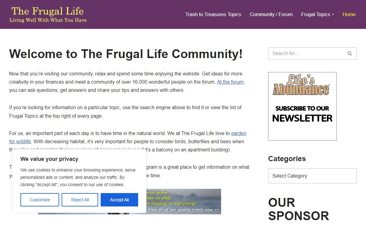 The Frugal Life - Living Well With What You Have - Home Page - The Frugal Life