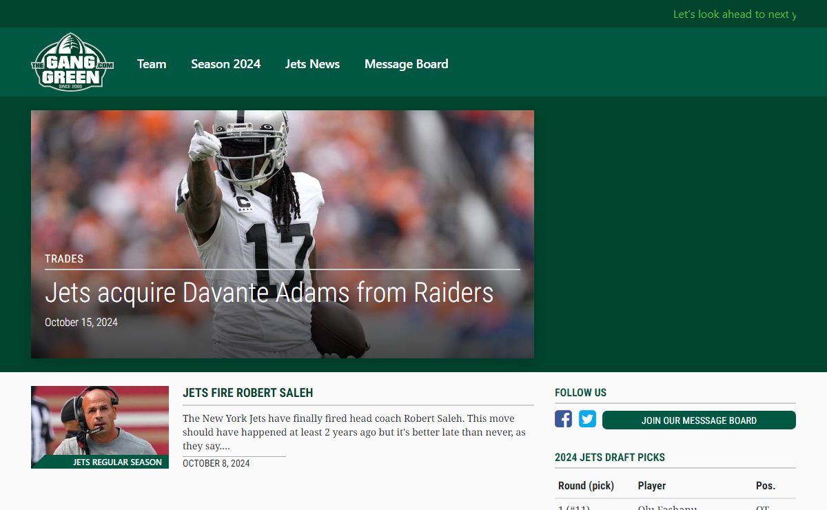 TheGangGreen.com - the oldest independent New York Jets fansite and message board