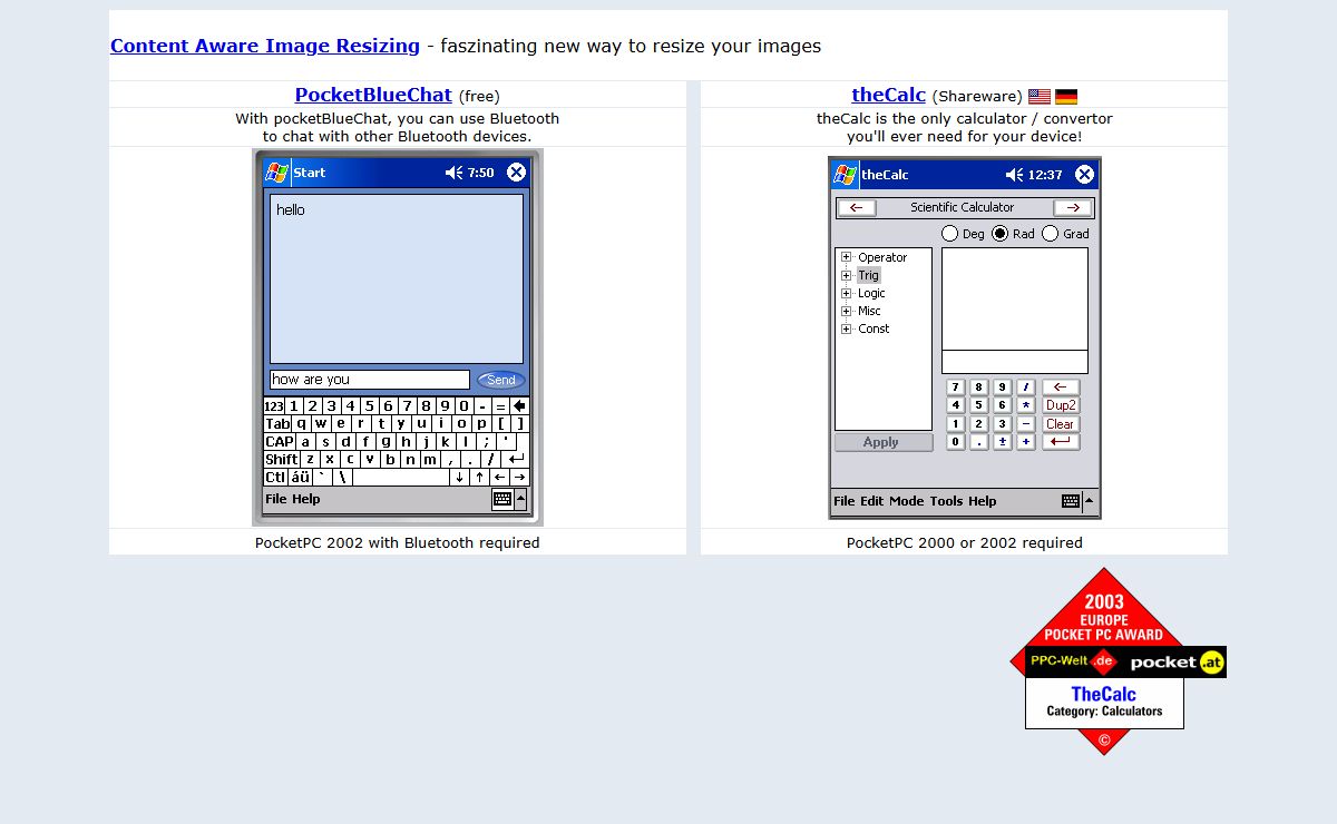 Pocket PC Software: theCalc & pocketBlueChat