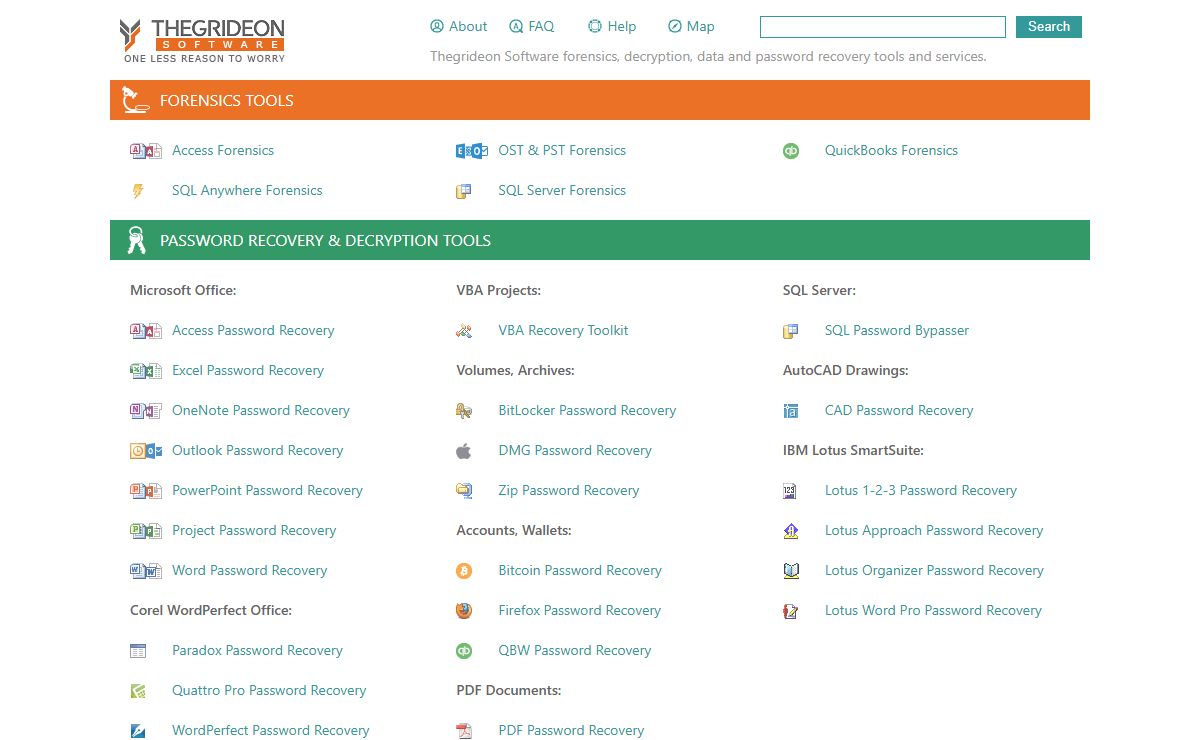 Forensics, password recovery and decryption tools by Thegrideon Software.