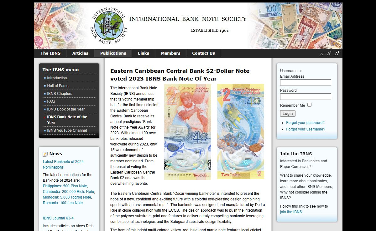 Eastern Caribbean Central Bank $2-Dollar Note voted 2023 IBNS Bank Note Of Year