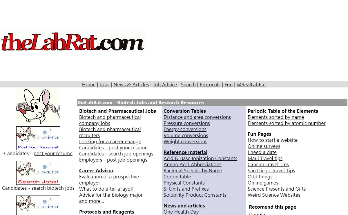 Biotech Jobs and Research Resources - theLabRat.com