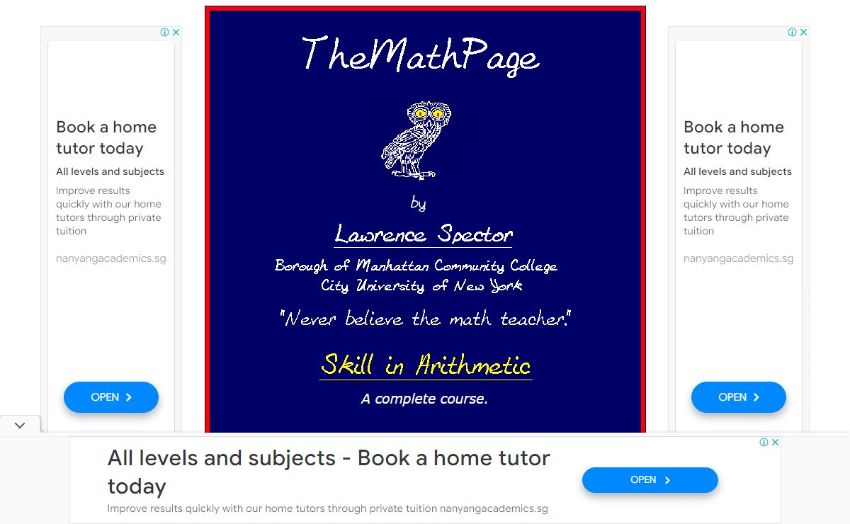 Free Online Math Courses. Artithmetic through Calculus.