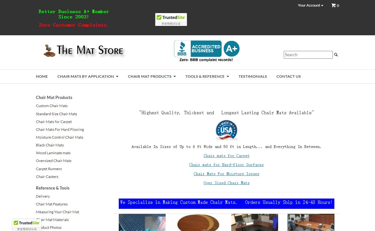 Custom Made Chair Mats for Home and Office - A+ Better Business Rating