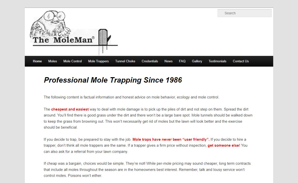 Mole control, biology and trapping help, 1986, professional, author, tom schmidt | The Mole Man