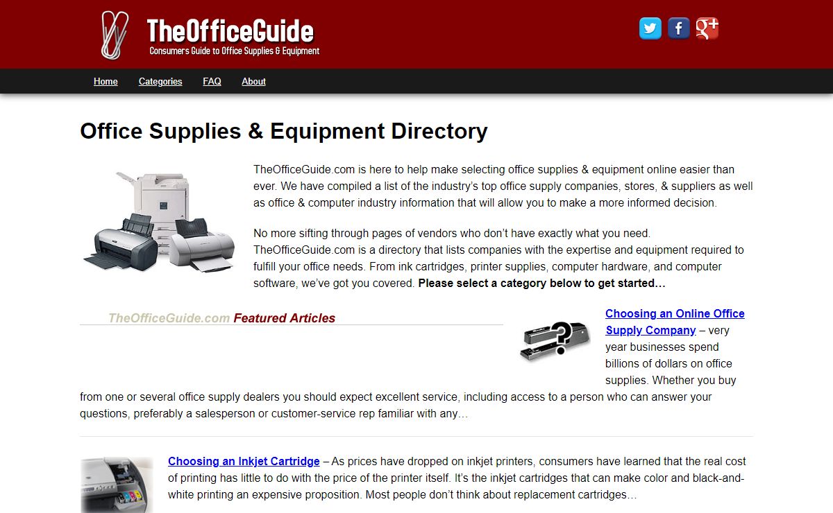 Office Supplies & Equipment Directory - TheOfficeGuide.com