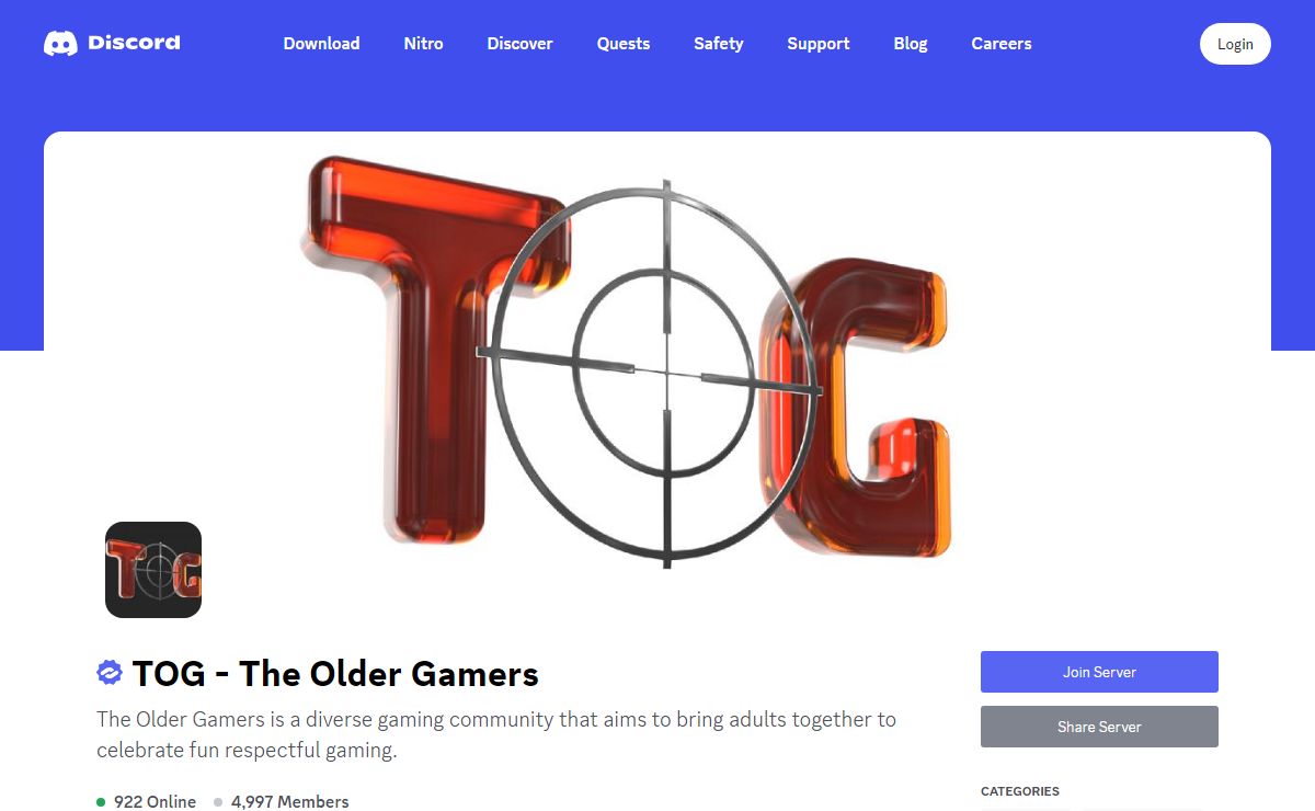 TOG - The Older Gamers - Discord Servers
