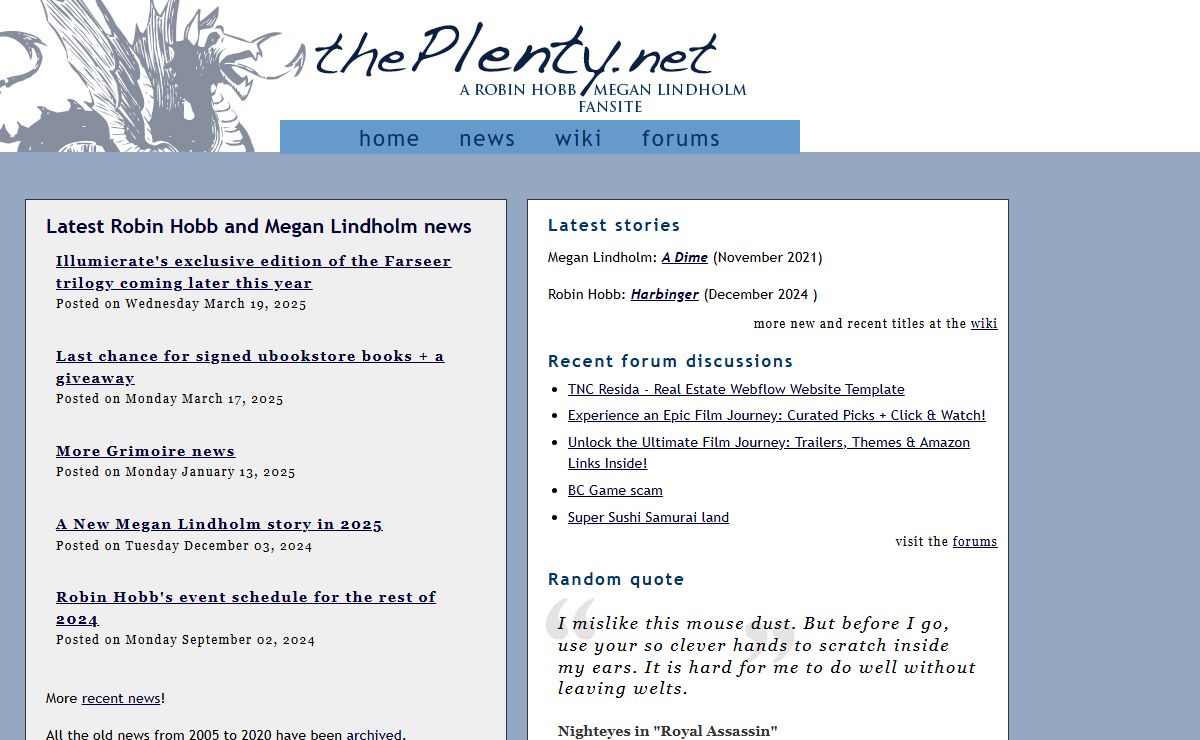 thePlenty.net: a Robin Hobb / Megan Lindholm website