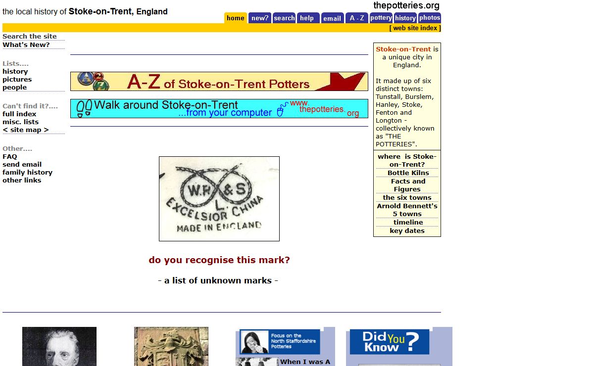 Stoke-on-Trent, Pottery and Ceramics, Tunstall, Burslem, Hanley, Stoke, Fenton, Longton