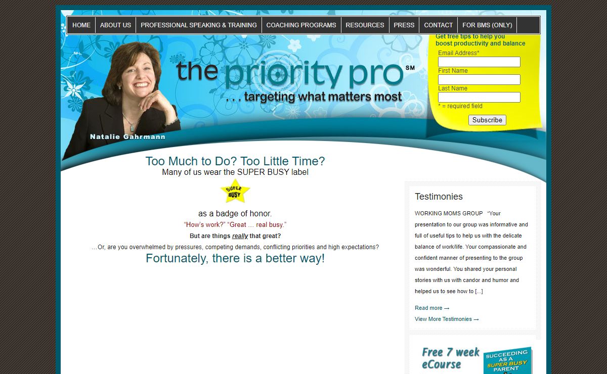 Natalie Gahrmann, The Priority Pro - Speaker, Trainer, Coach, Author dedicated to Enhancing Professional & Personal Effectiveness of Women Business Leaders