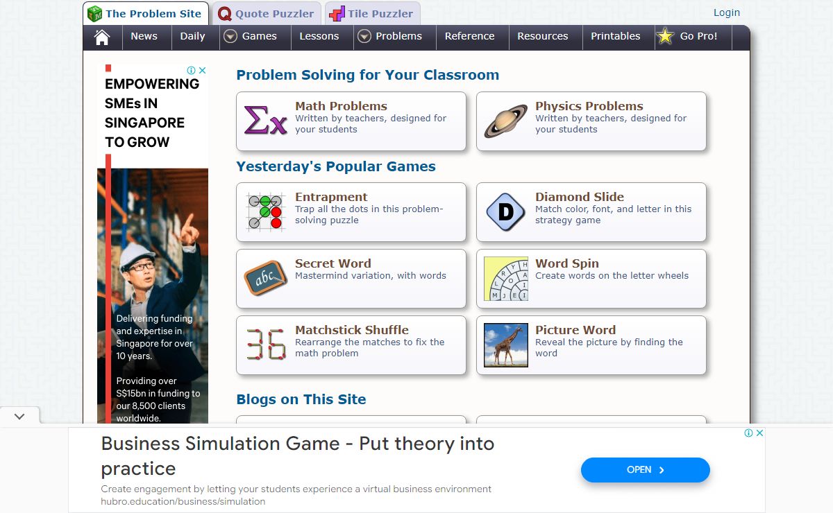 The Problem Site - Educational Games and Resources