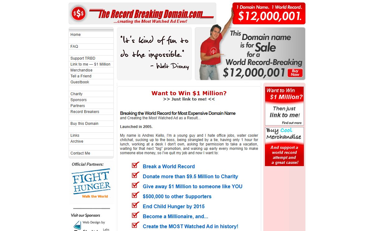The Record Breaking Domain - Selling for a world record $12,000,001