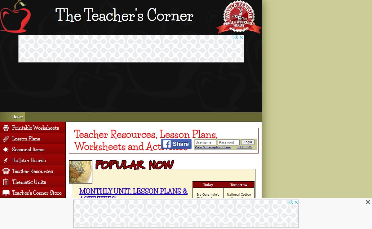 The Teacher's Corner - Lesson Plans, Worksheets and Activities