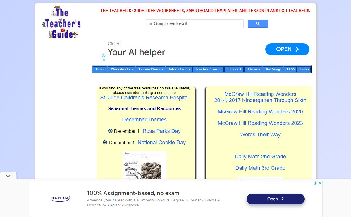 The Teacher's Guide-Free Lesson Plans, Printouts, and Resources for teachers.