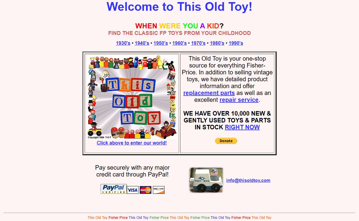 WELCOME TO THIS OLD TOY, Your one-stop source for everything Fisher-Price.