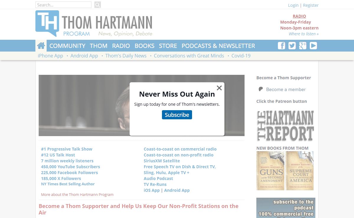 Thom Hartmann - News & info from the #1 progressive radio show | News. Opinion. Debate