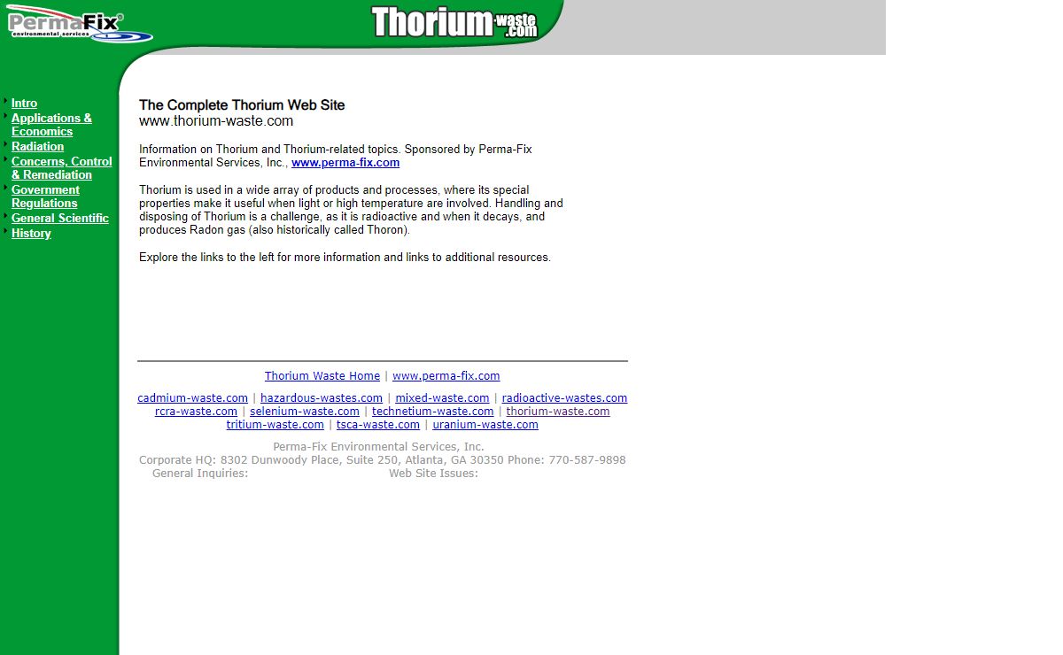 The Complete Thorium Website - Perma-Fix Environmental Services - Introduction