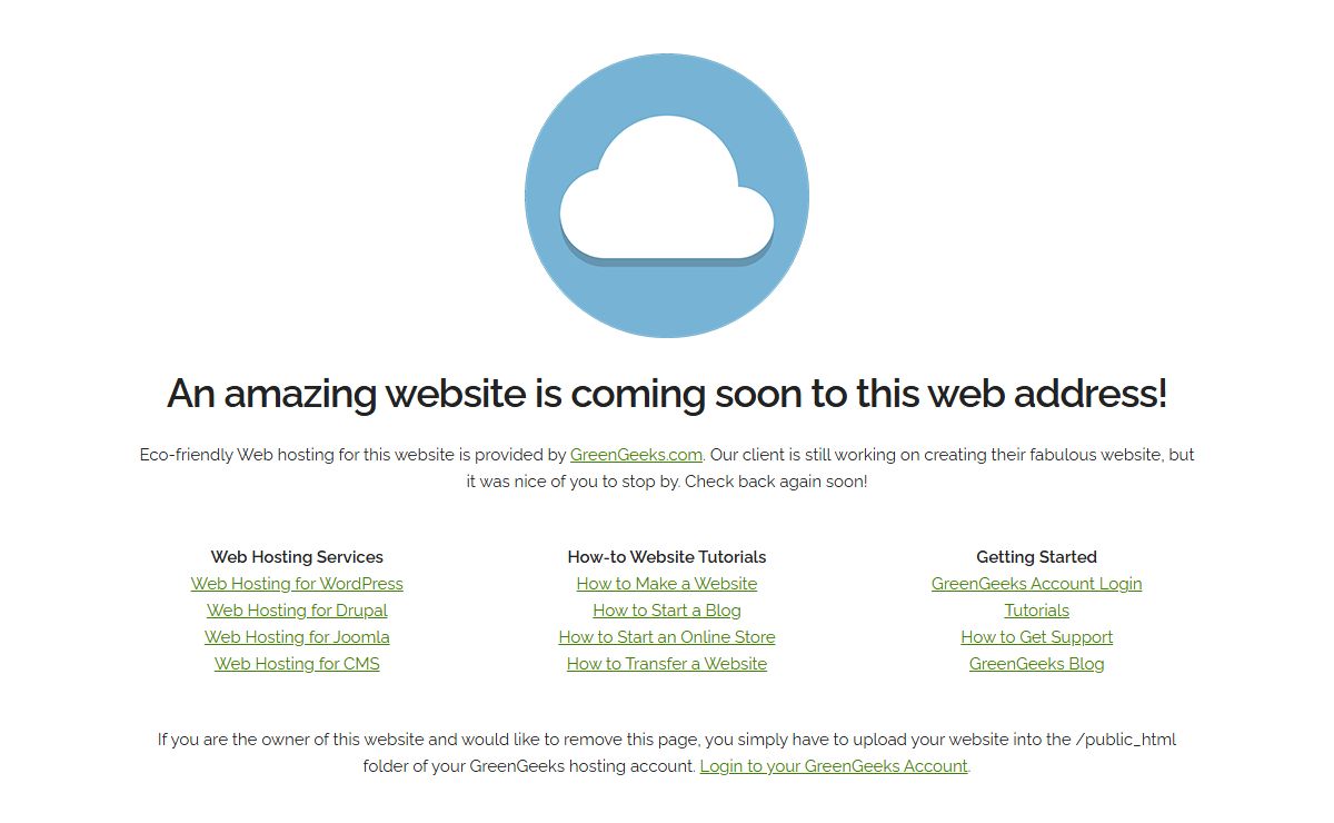GreenGeeks Customer Coming Soon Page