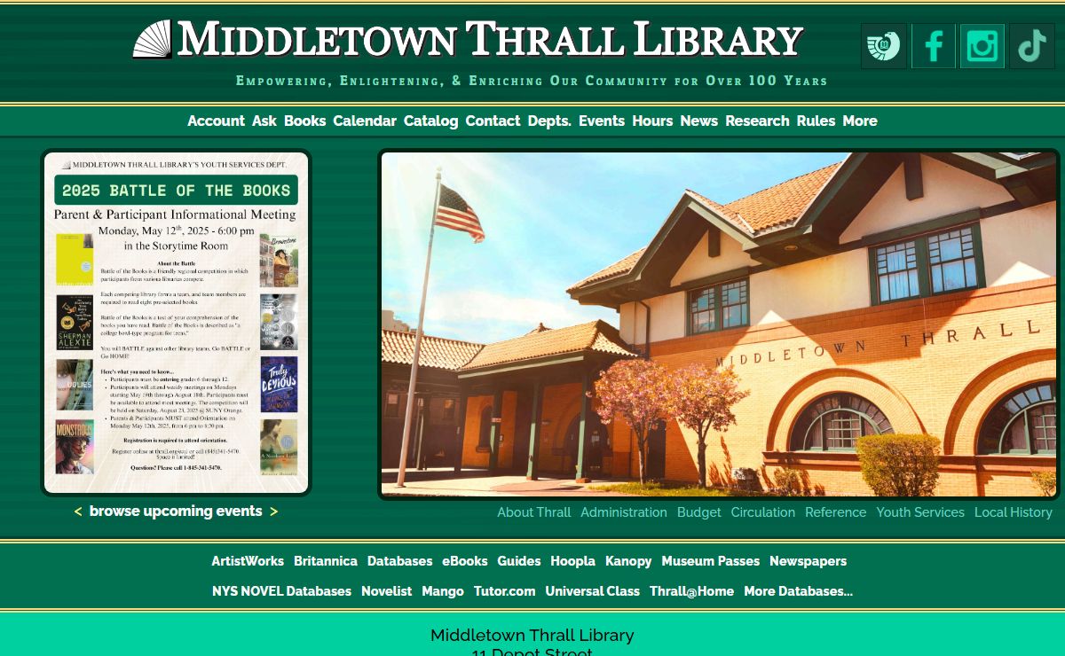 Middletown Thrall Library :: 11 Depot Street, Middletown, New York 10940 :: 1-845-341-5454 :: Research, Reading, & More Library Resources & Services