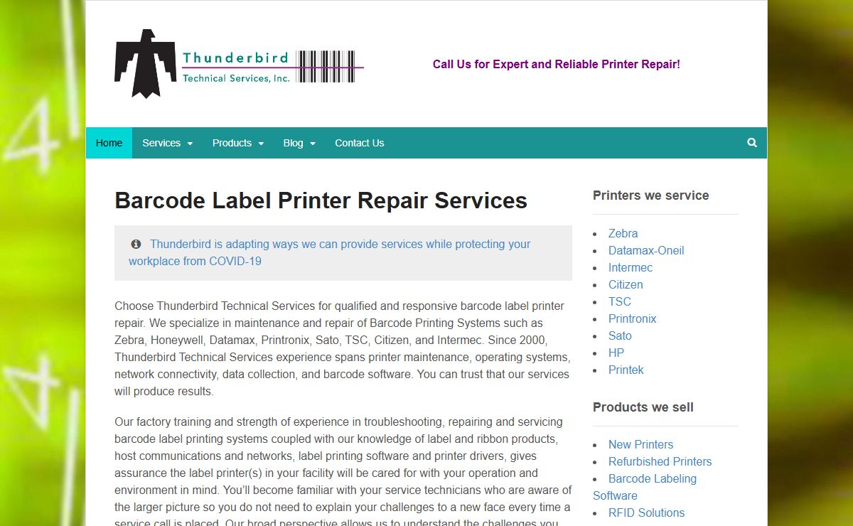 Barcode Label Printer Repair Services - Thunderbird Technical Services, Inc.