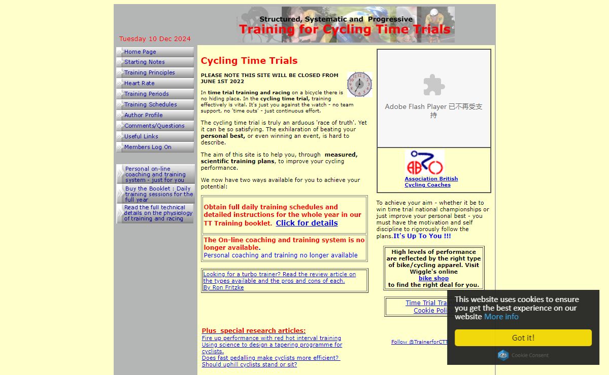 Cycling Time Trials training system and principles for racing cyclists