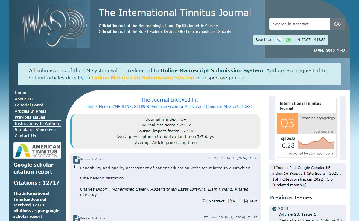 The International Tinnitus Journal | PubMed journal | Scopus journals