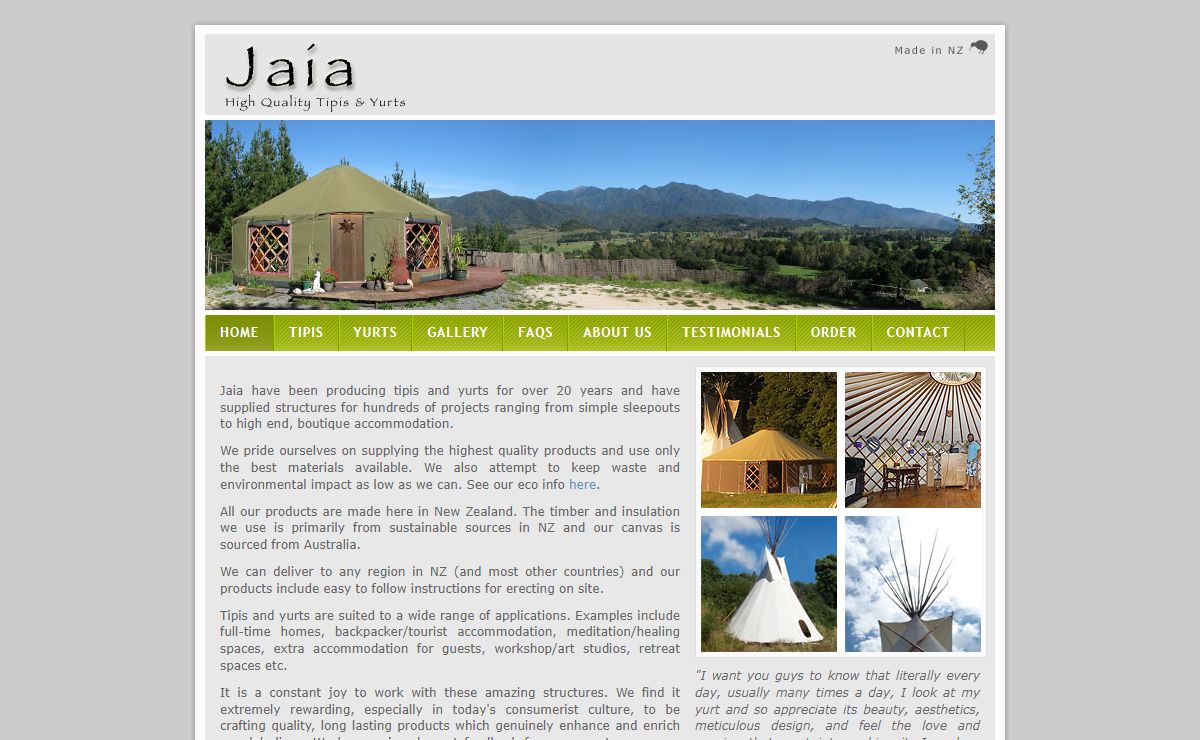Jaia - High quality tipis (teepees) and yurts manufactured in New Zealand