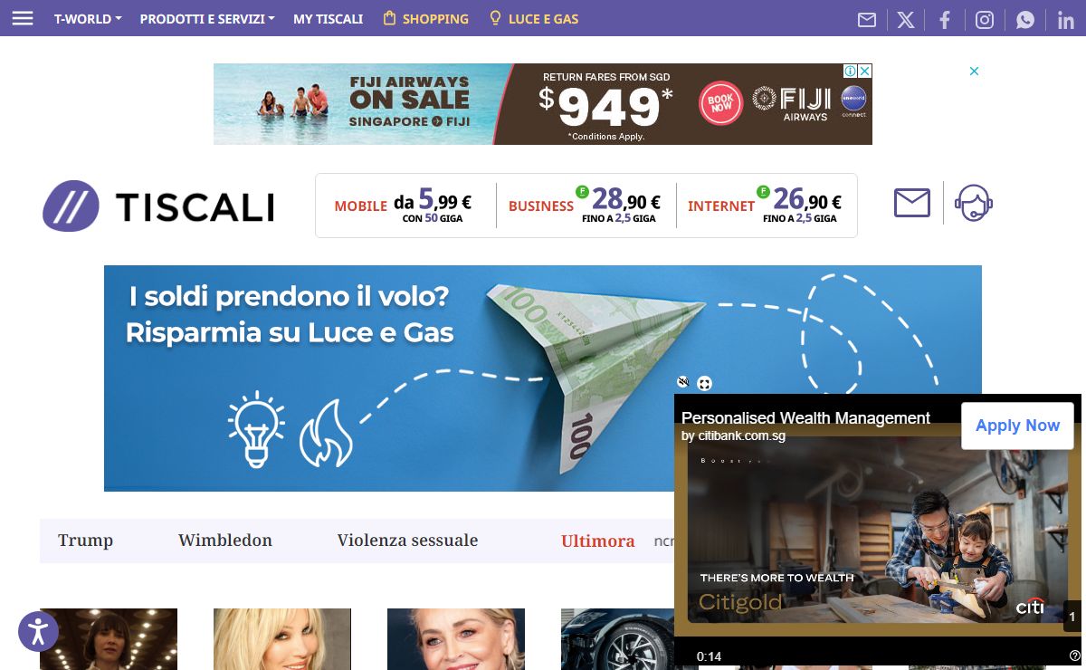 Tiscali - Fibra, telefono, mobile. Notizie dall'Italia e dal mondo