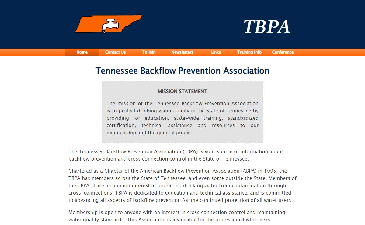 Home - Tennessee Backflow Prevention Association (TBPA)
