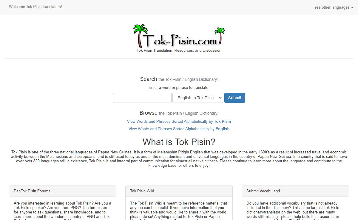 Tok Pisin Translation and Resources