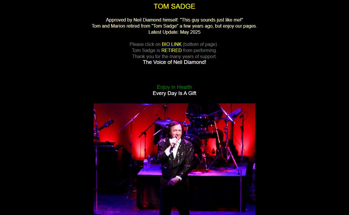 Neil Diamond Celebrity Impersonator Tom Sadge / Retired