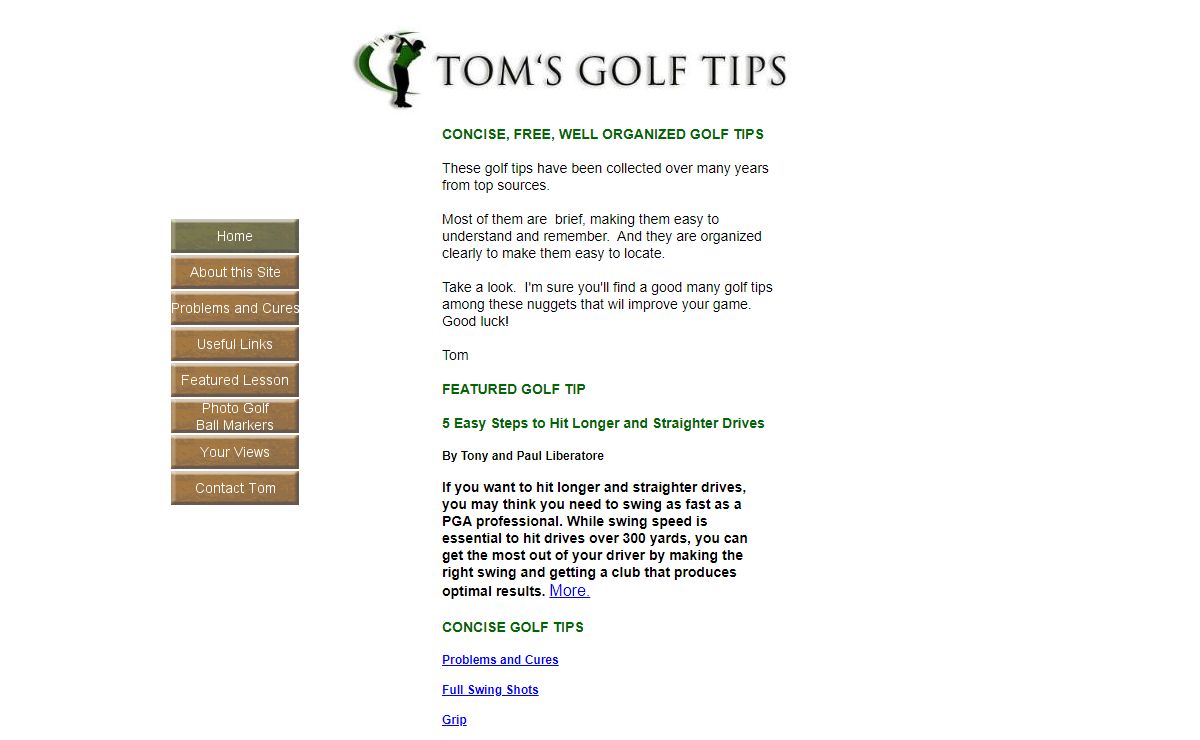 Free Golf Tips Online - Tom's Golf Tips - Concise Golf Instruction from Top Sources