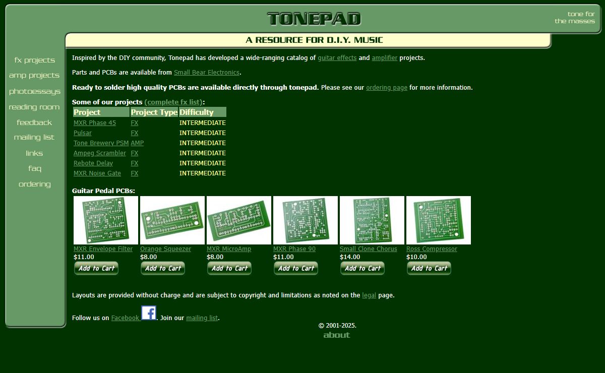 tonepad -- guitar effect circuit boards for DIY projects