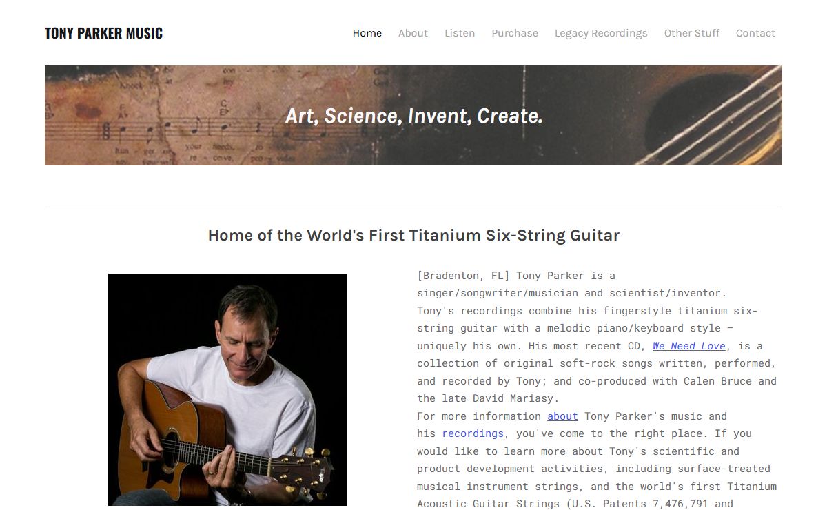 TONY PARKER MUSIC - Home of the World's First Titanium Six String Guitar.