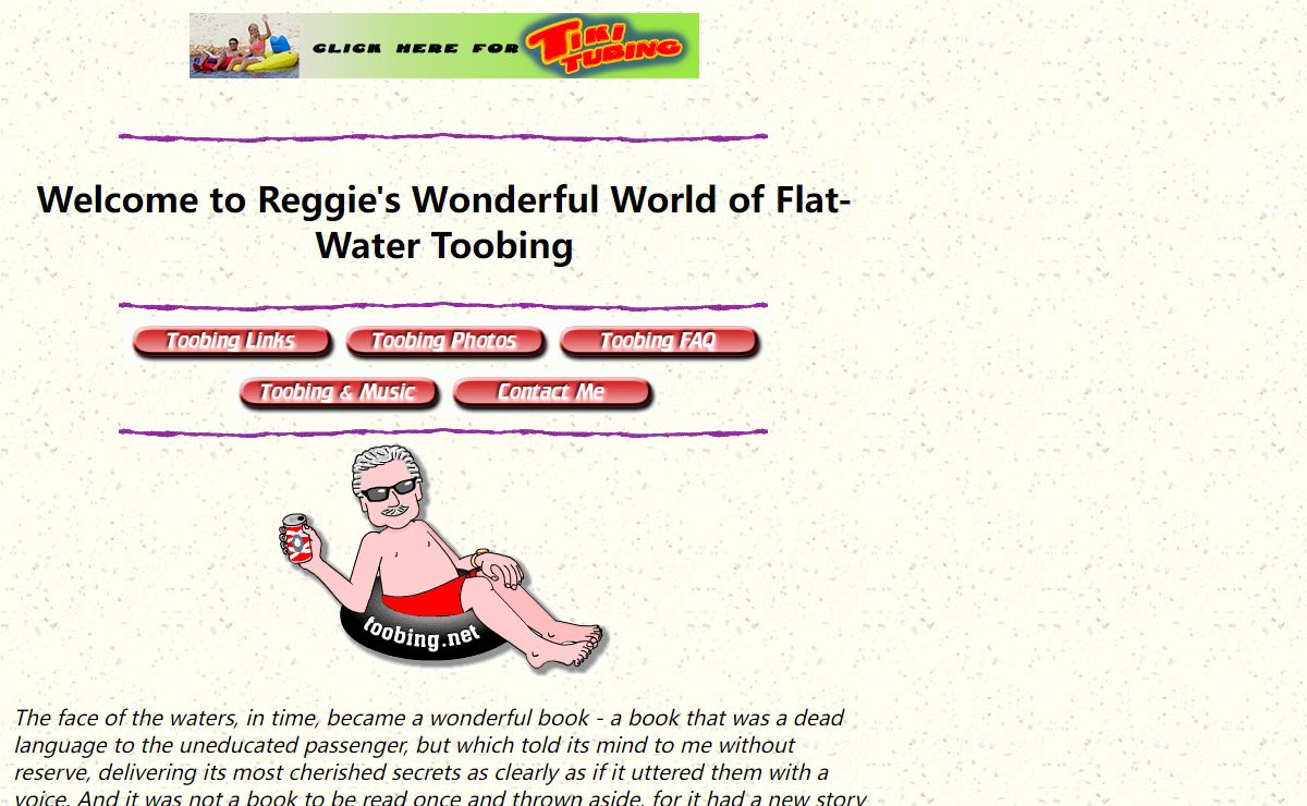 Reggie's Wonderful World of Flat-Water Toobing