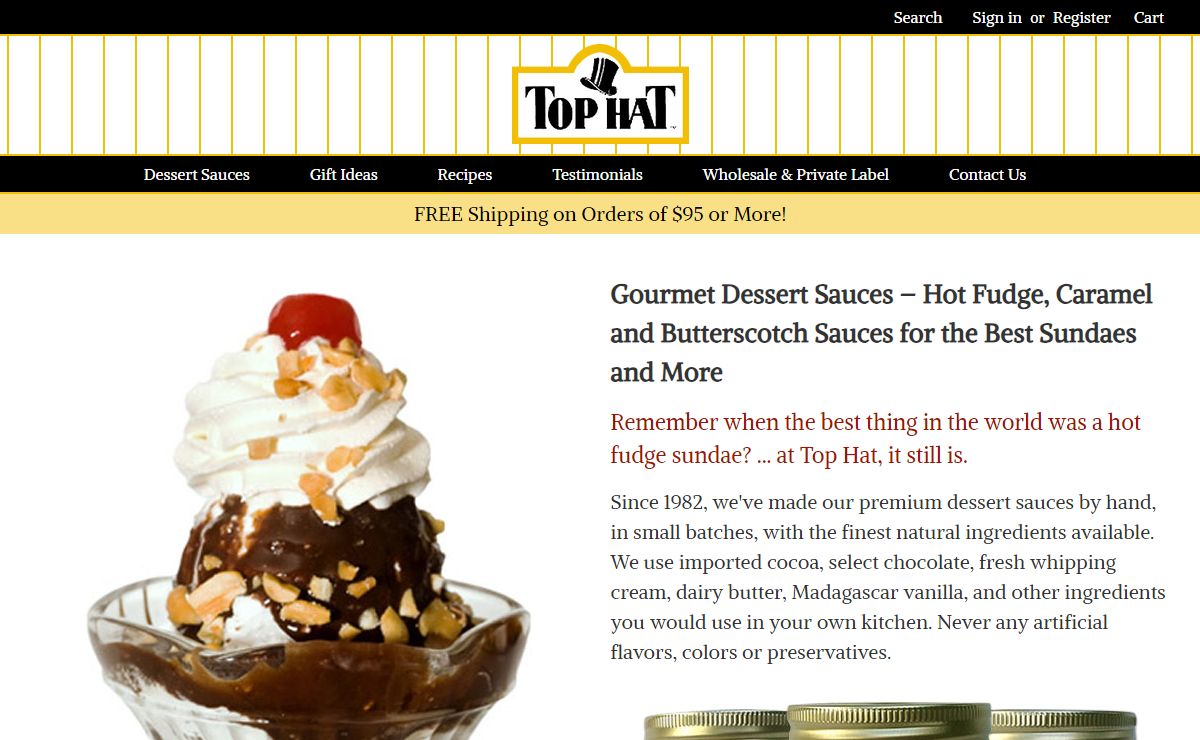 Gourmet Hot Fudge, Caramel and Dessert Sauces - Top Hat Company
