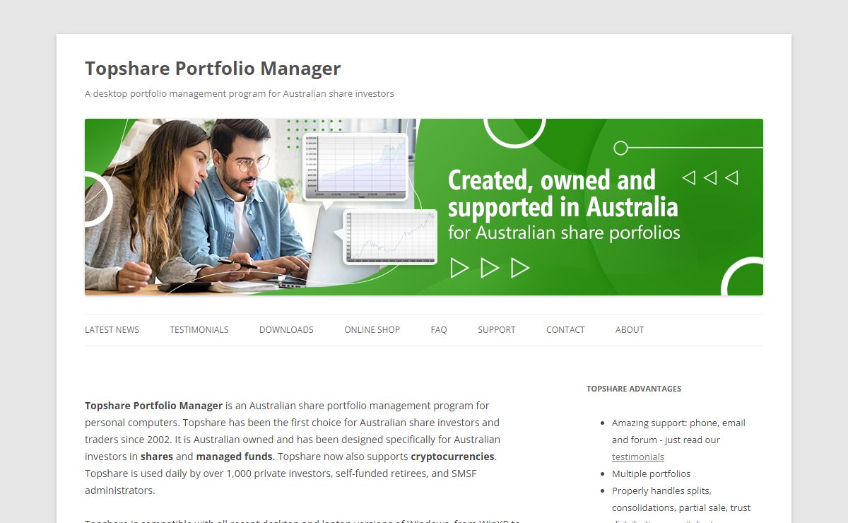 Topshare Portfolio Manager | A desktop portfolio management program for Australian share investors