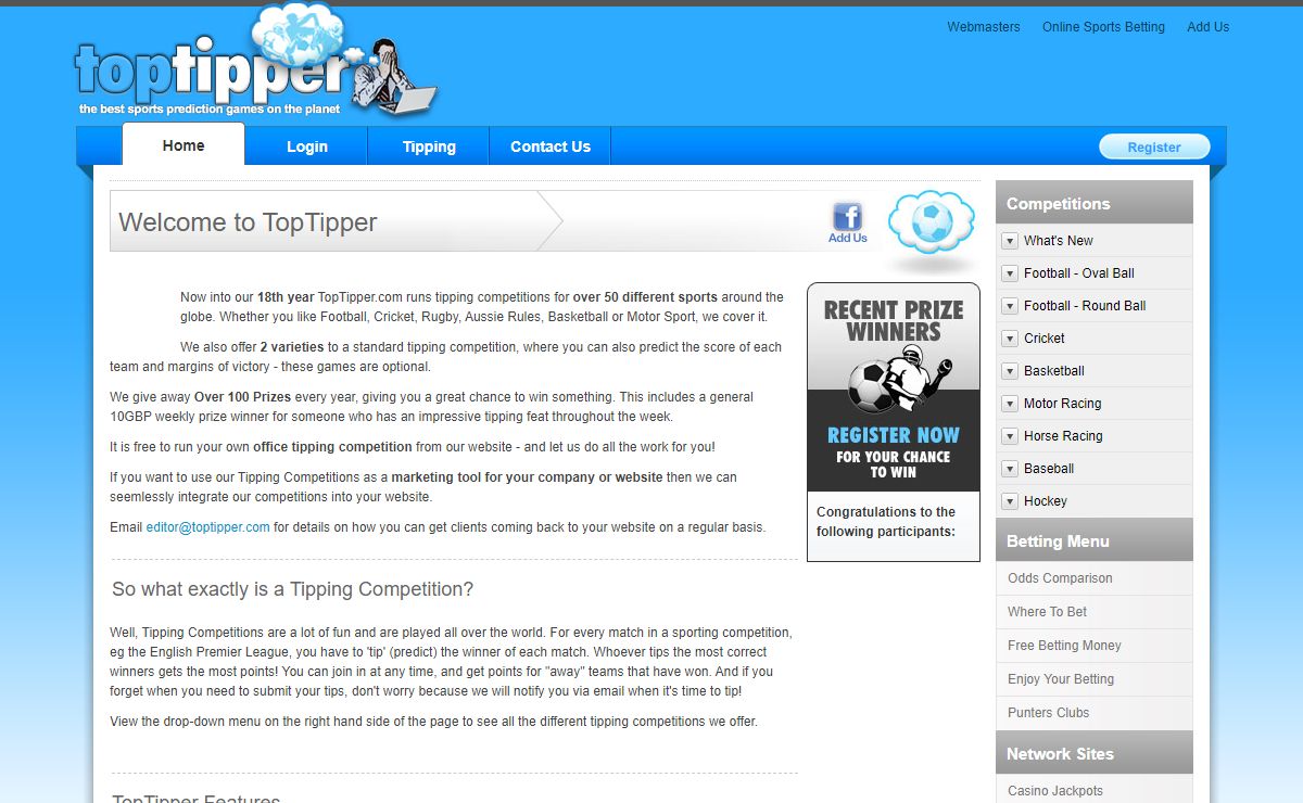 TopTipper: Online Tipping Competitions, prizes for Football Contests, Soccer Tipping and other Sports Prediction Contests