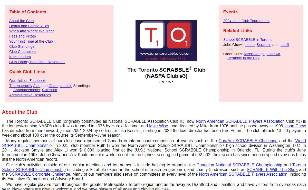 The Toronto SCRABBLE(R) Club (NASPA Club #3)