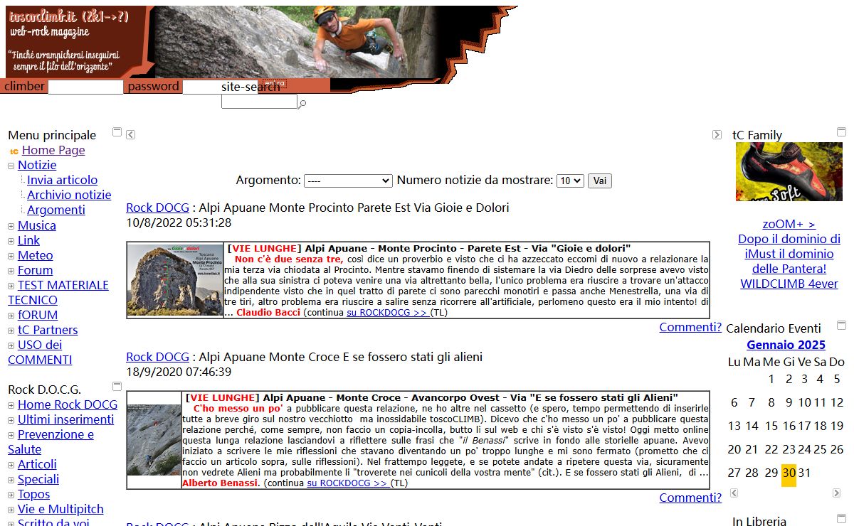 Toscoclimb - Climbing - Arrampicare - free climbing in Italy and tuscany -- Notizie