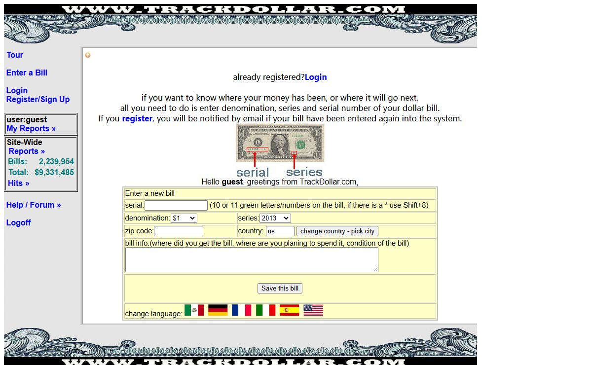 TrackDollar 1.1 Track your Dollar Bills after you spent them