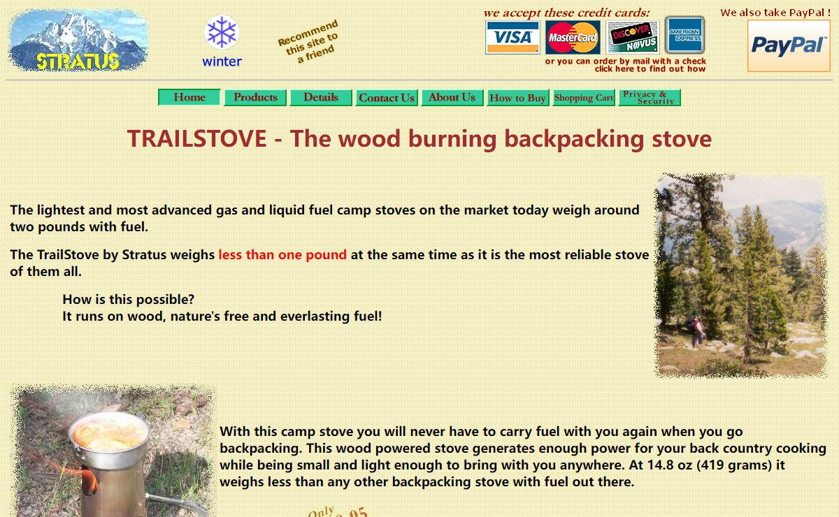 Stratus TrailStove, the wood burning back packing camp stove