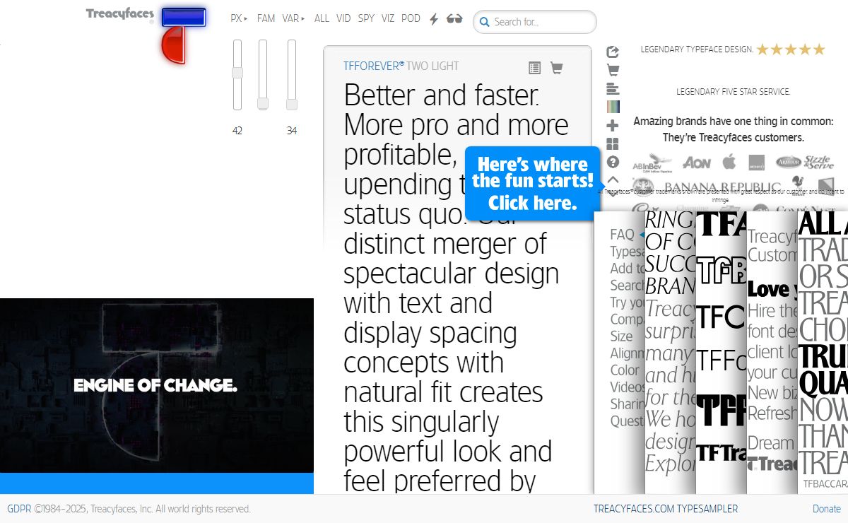 Try interactive typesampler - Treacyfaces font families || Treacyfaces | Headliners original & custom fonts
