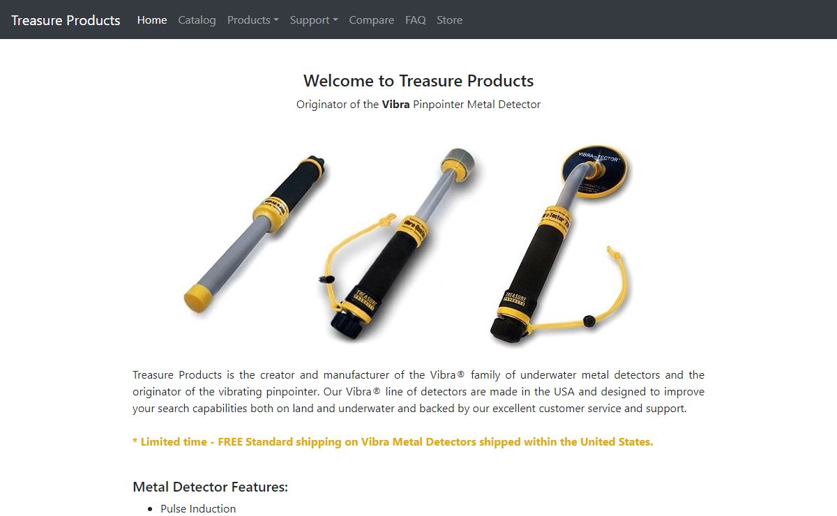 Vibra Pinpointer Metal Detectors - Submersible and Made in the USA | Treasure Products