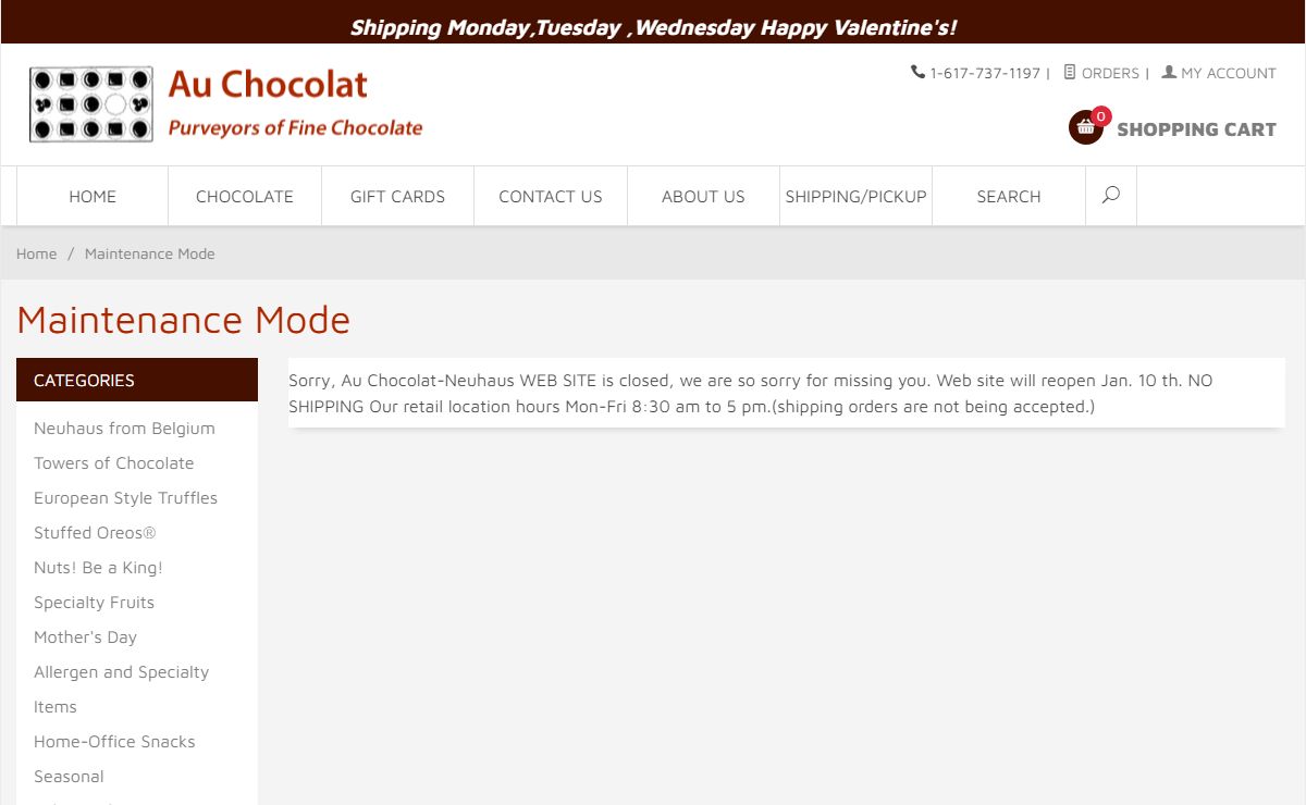 Au Chocolat-Neuhaus: Maintenance Mode
