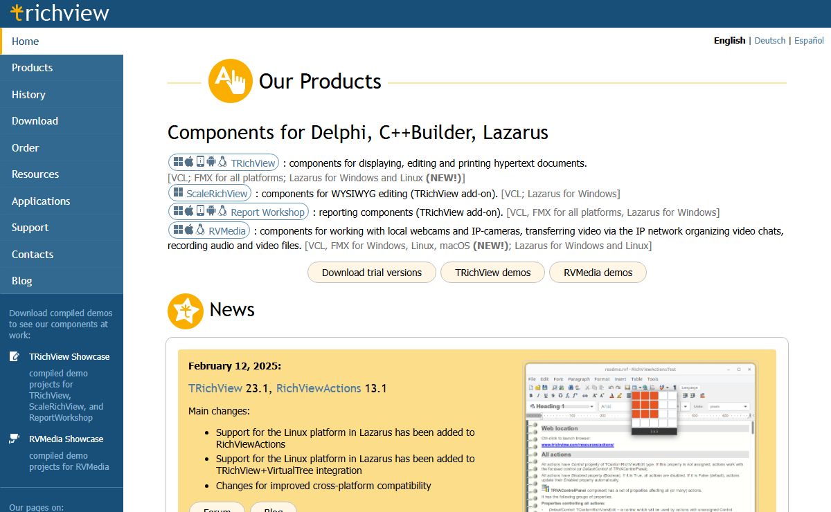 TRichView, ScaleRichView, ReportWorkshop, RVMedia Components for Delphi, C++Builder and Lazarus
